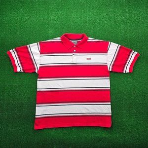 Avirex Polo Shirt Mens Large Red White Striped Short Sleeve Y2K‎ Hip Hop